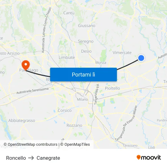 Roncello to Canegrate map