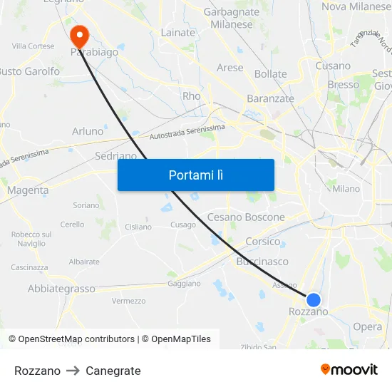 Rozzano to Canegrate map