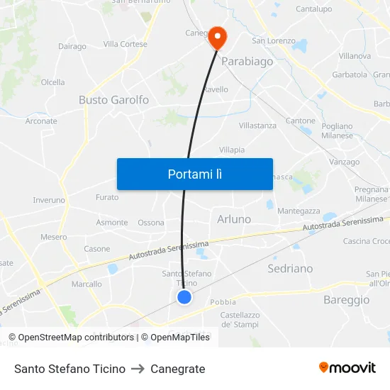 Santo Stefano Ticino to Canegrate map