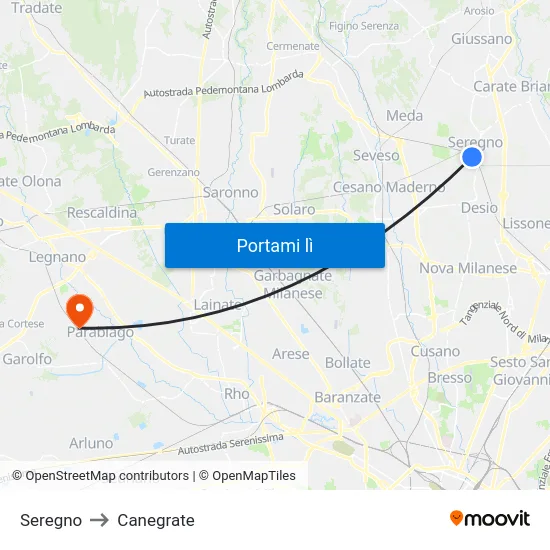 Seregno to Canegrate map