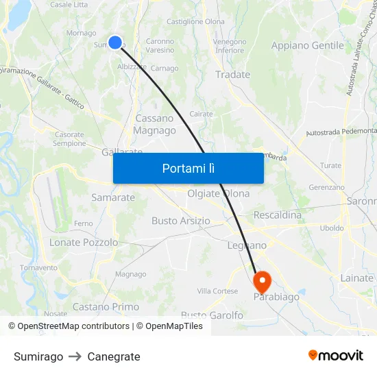 Sumirago to Canegrate map
