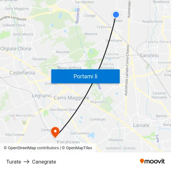 Turate to Canegrate map