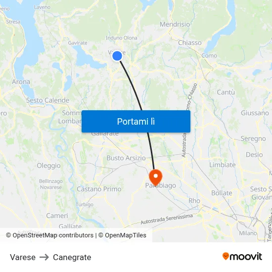 Varese to Canegrate map