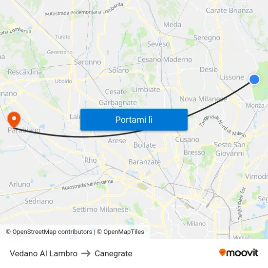 Vedano Al Lambro to Canegrate map