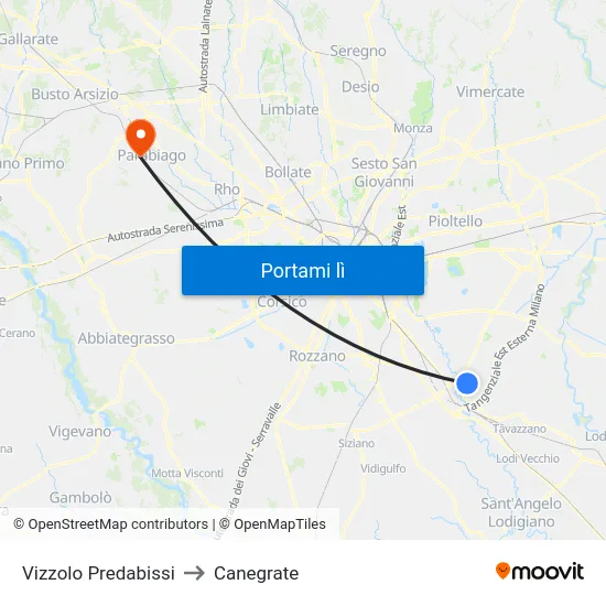 Vizzolo Predabissi to Canegrate map