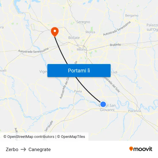 Zerbo to Canegrate map