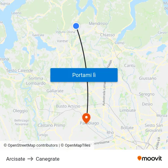 Arcisate to Canegrate map