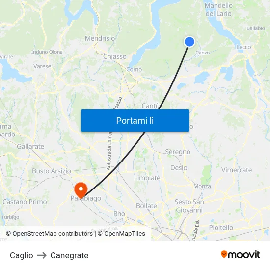 Caglio to Canegrate map