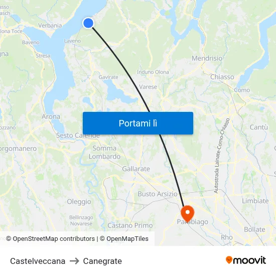 Castelveccana to Canegrate map