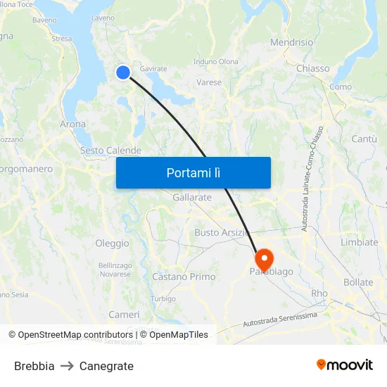 Brebbia to Canegrate map