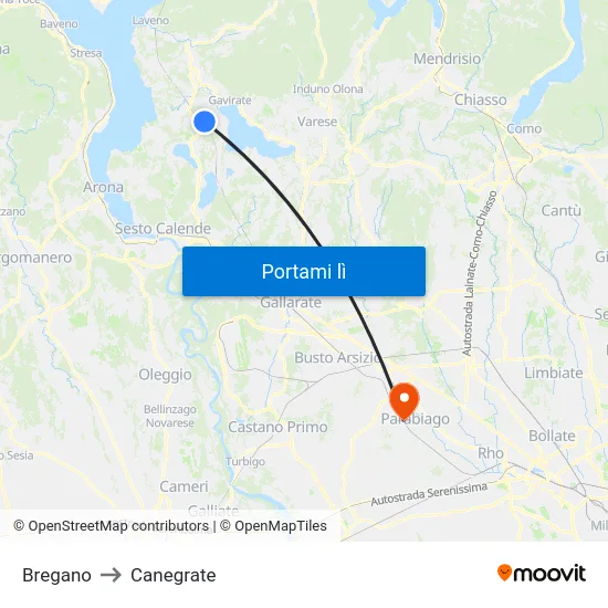 Bregano to Canegrate map