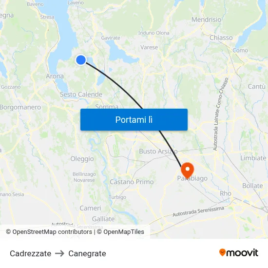 Cadrezzate to Canegrate map