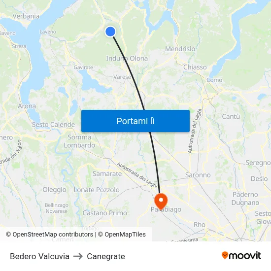 Bedero Valcuvia to Canegrate map
