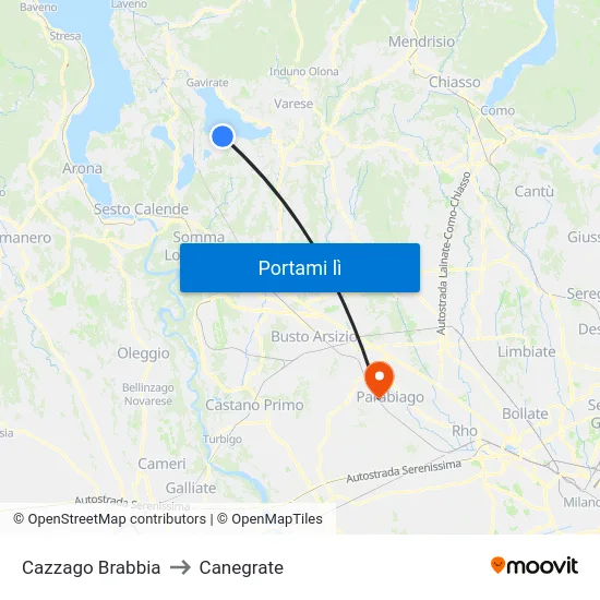Cazzago Brabbia to Canegrate map