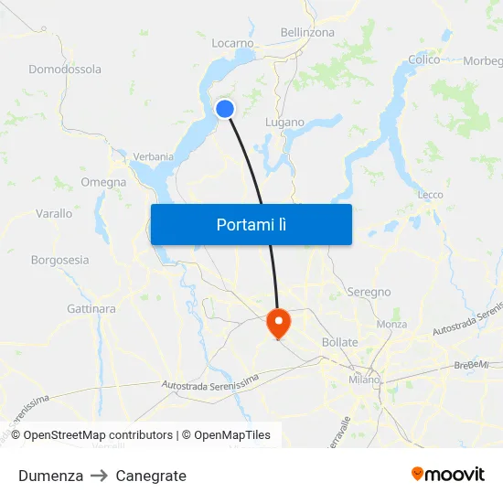 Dumenza to Canegrate map