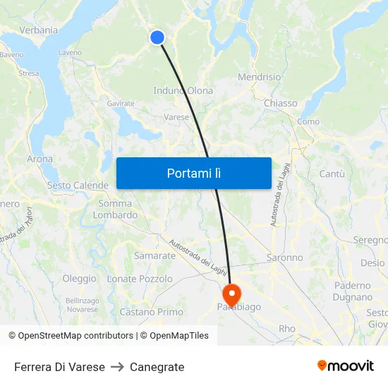 Ferrera Di Varese to Canegrate map