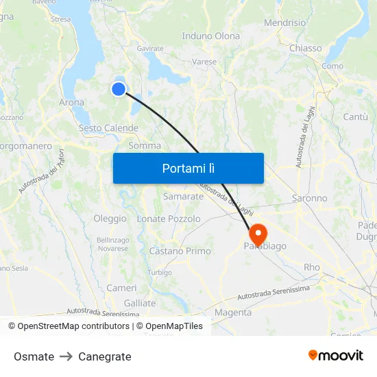 Osmate to Canegrate map