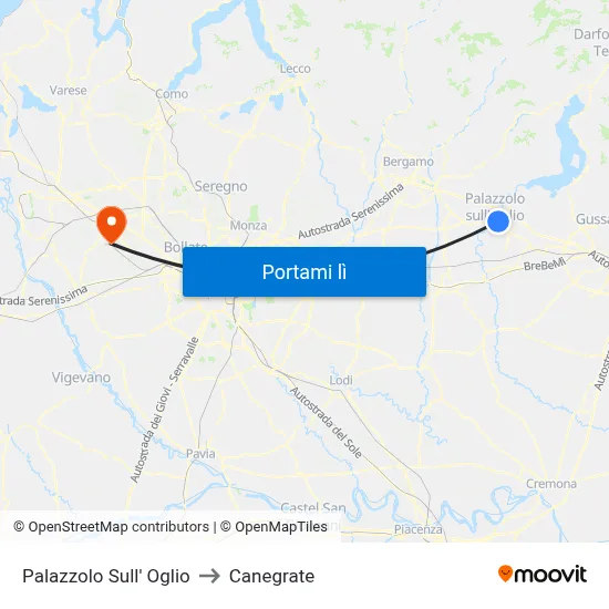 Palazzolo Sull' Oglio to Canegrate map