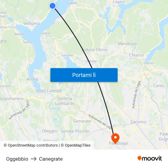 Oggebbio to Canegrate map