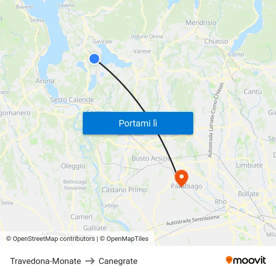 Travedona-Monate to Canegrate map