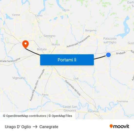 Urago D' Oglio to Canegrate map