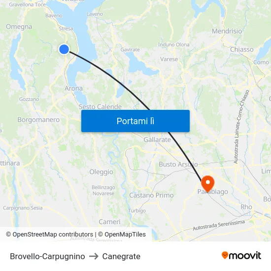 Brovello-Carpugnino to Canegrate map