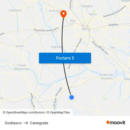 Godiasco to Canegrate map
