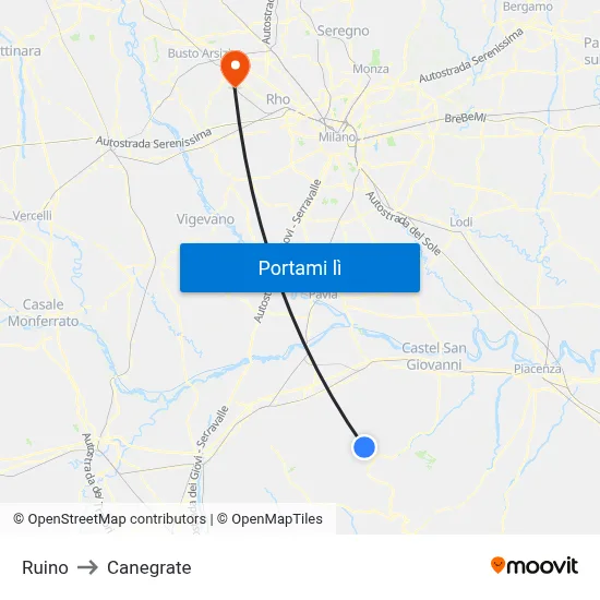 Ruino to Canegrate map