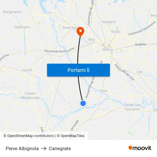 Pieve Albignola to Canegrate map