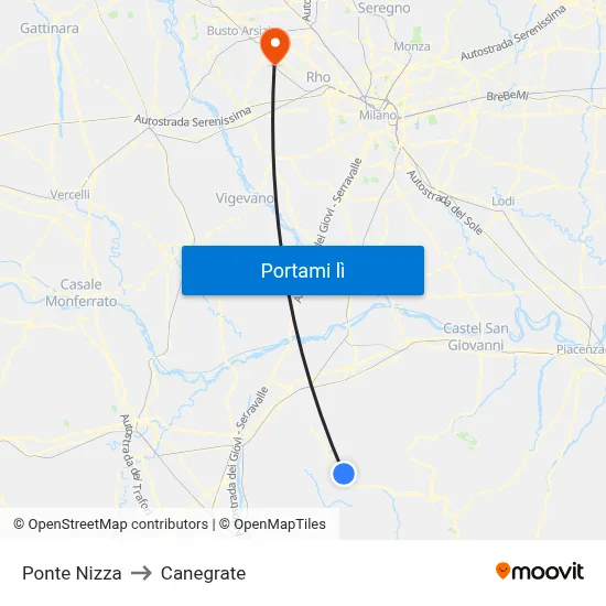 Ponte Nizza to Canegrate map