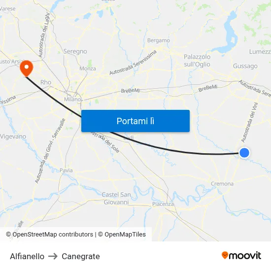 Alfianello to Canegrate map
