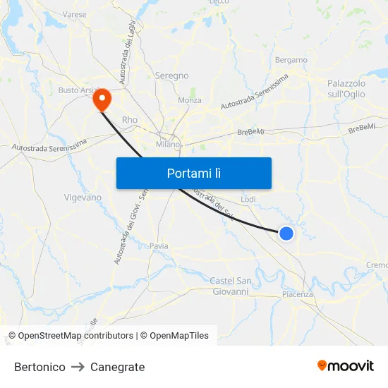 Bertonico to Canegrate map