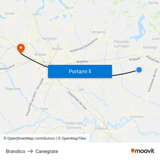 Brandico to Canegrate map