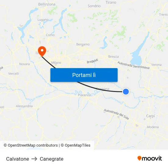 Calvatone to Canegrate map