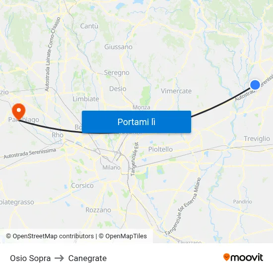 Osio Sopra to Canegrate map