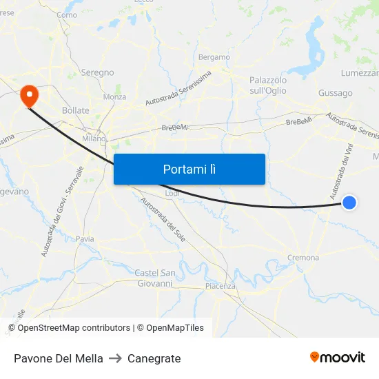 Pavone Del Mella to Canegrate map