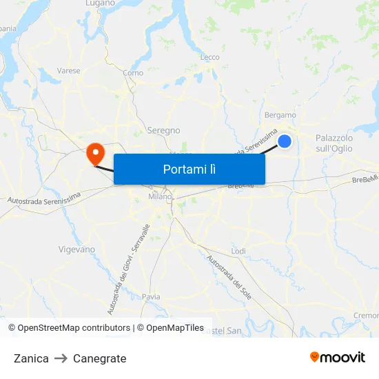 Zanica to Canegrate map