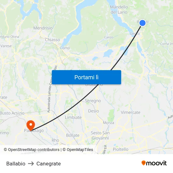 Ballabio to Canegrate map