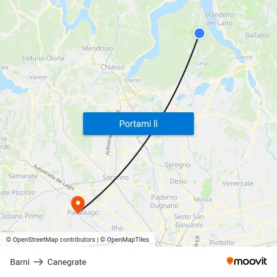 Barni to Canegrate map