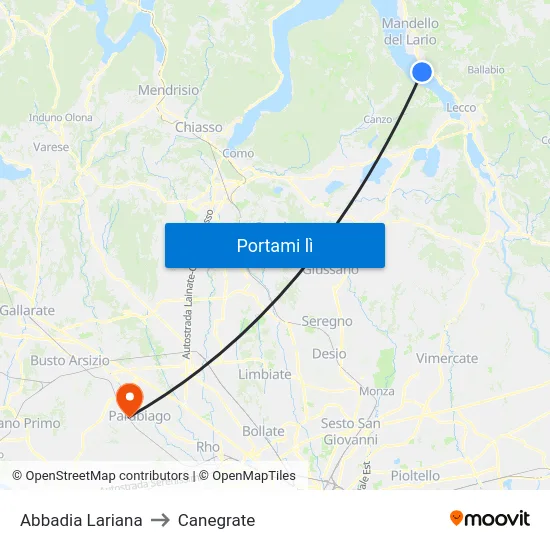 Abbadia Lariana to Canegrate map