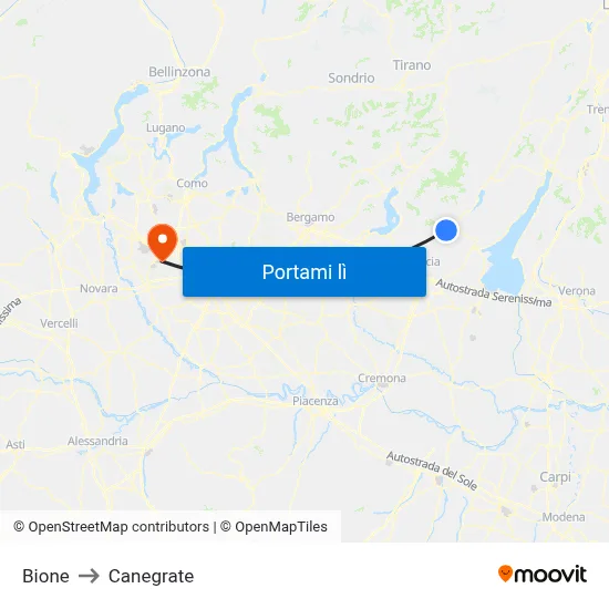 Bione to Canegrate map