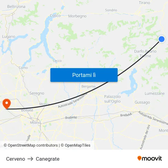 Cerveno to Canegrate map