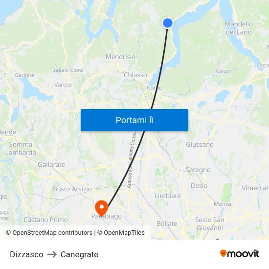 Dizzasco to Canegrate map