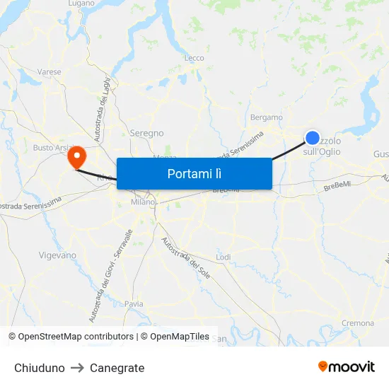 Chiuduno to Canegrate map