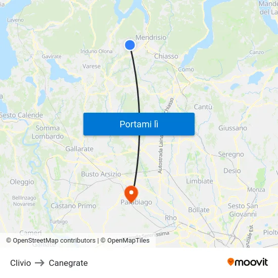 Clivio to Canegrate map