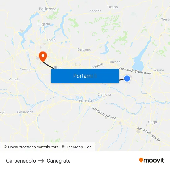 Carpenedolo to Canegrate map