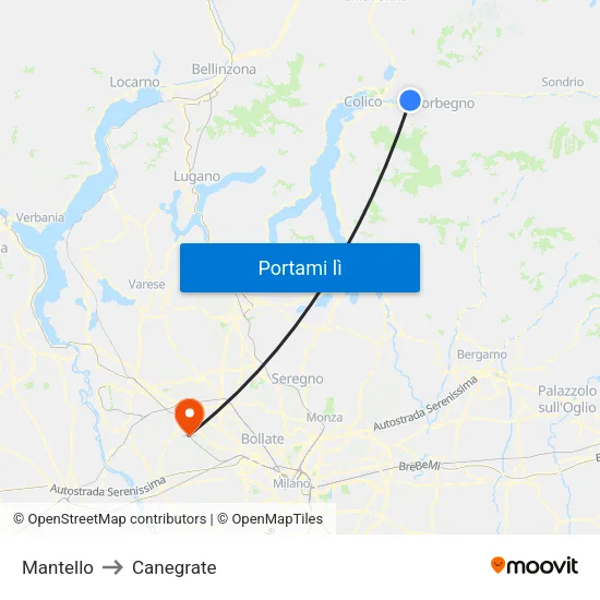 Mantello to Canegrate map