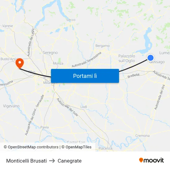 Monticelli Brusati to Canegrate map