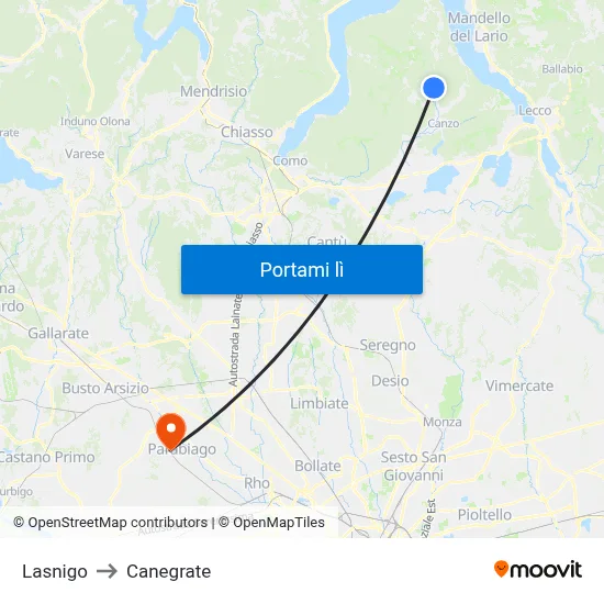 Lasnigo to Canegrate map