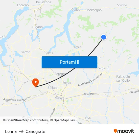 Lenna to Canegrate map